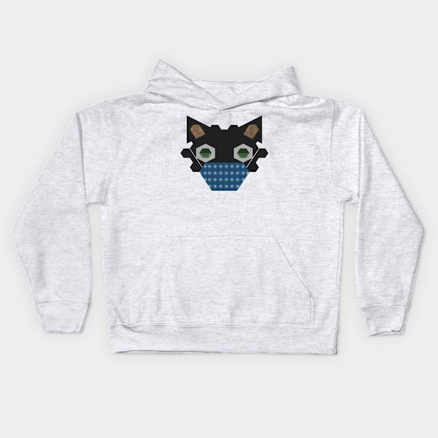 Black Cat Wearing Flowers Pattern with a blue background Mask Kids Hoodie by wagnerps